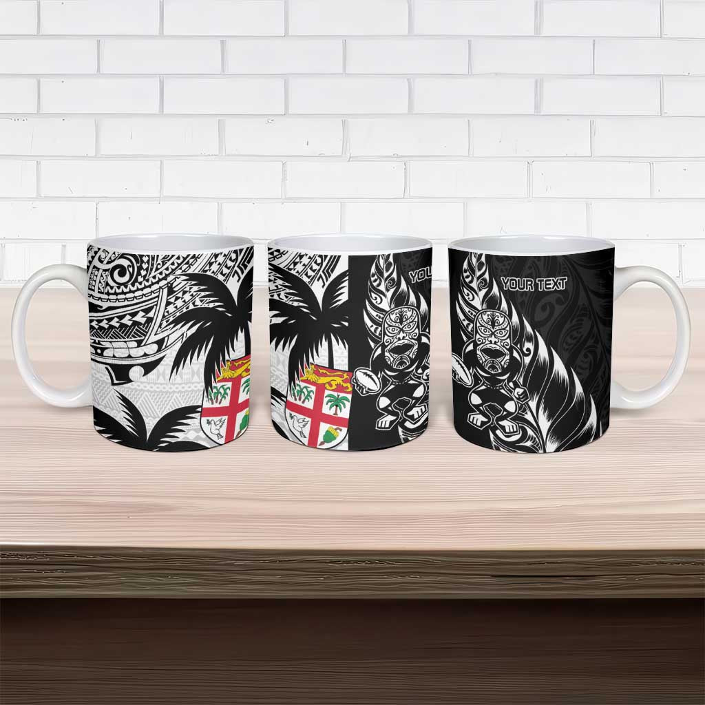 Fiji New Zealand Rugby Personalised Ceramic Mug Maori and Tapa Pattern - Polynesian Pride