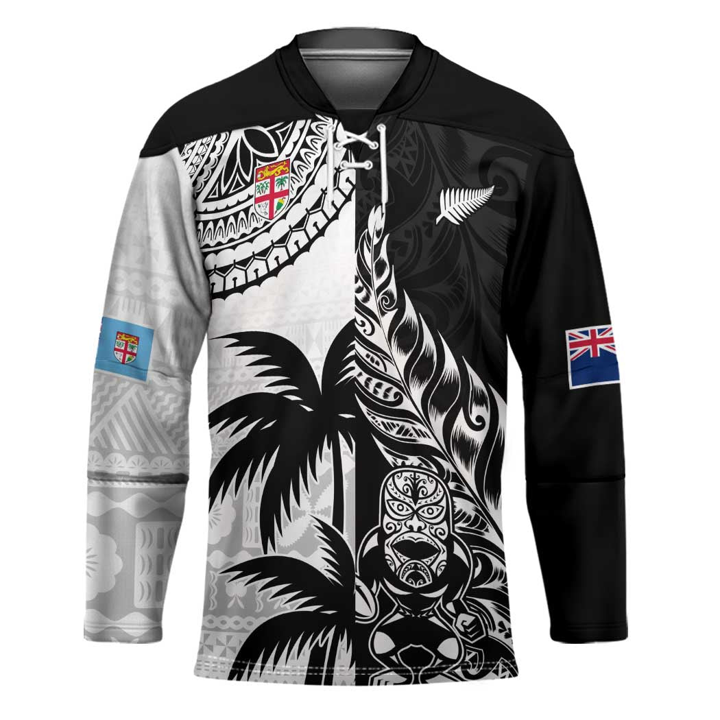 Fiji New Zealand Rugby Personalised Hockey Jersey Maori and Tapa Pattern - Polynesian Pride