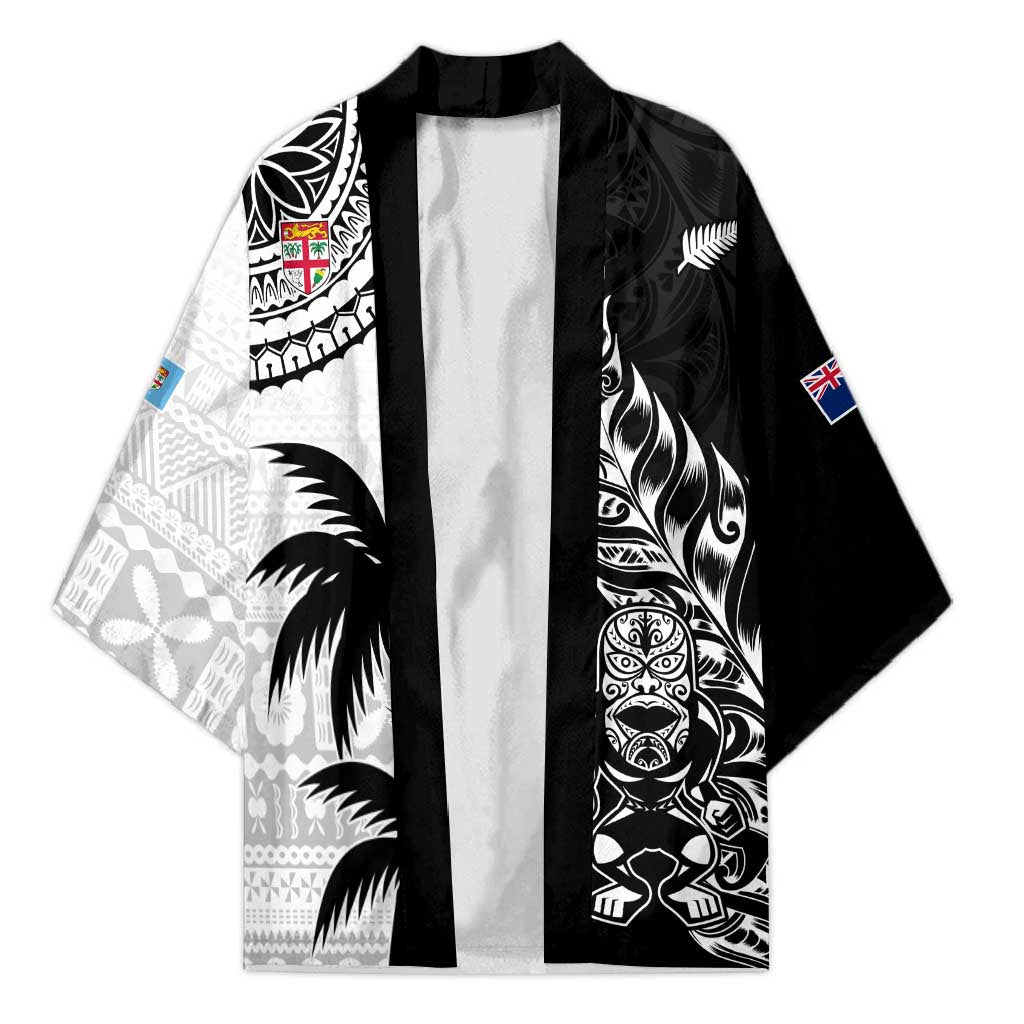 Fiji New Zealand Rugby Personalised Kimono Maori and Tapa Pattern - Polynesian Pride