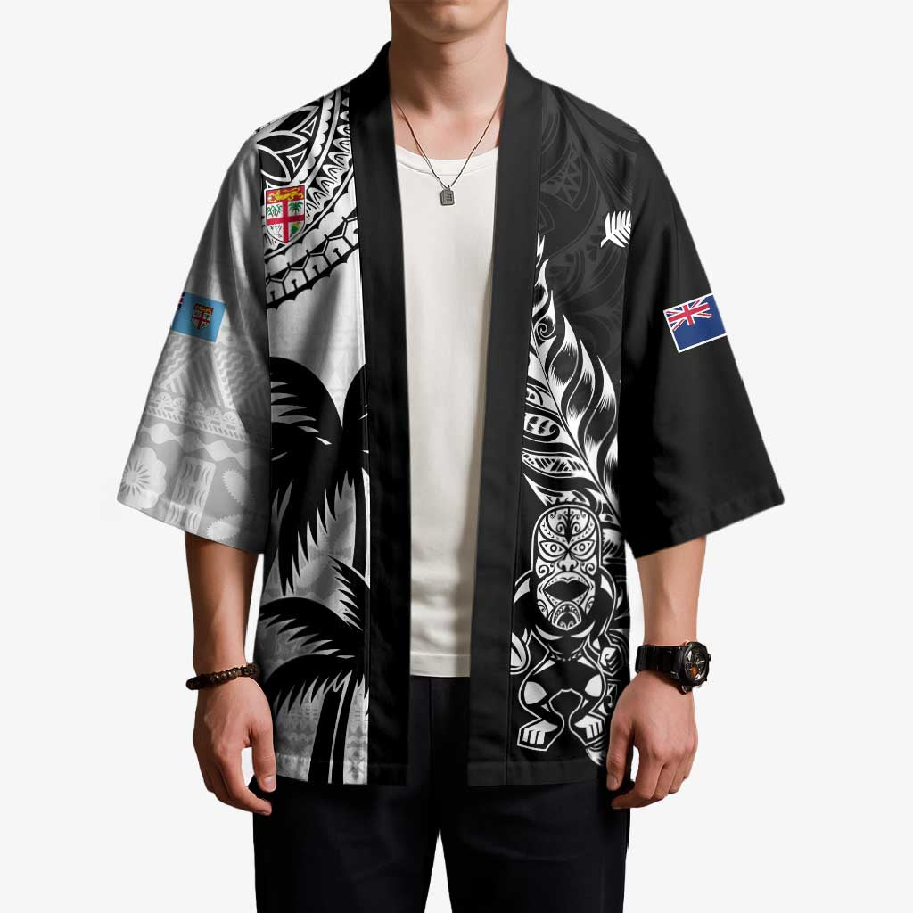 Fiji New Zealand Rugby Personalised Kimono Maori and Tapa Pattern - Polynesian Pride
