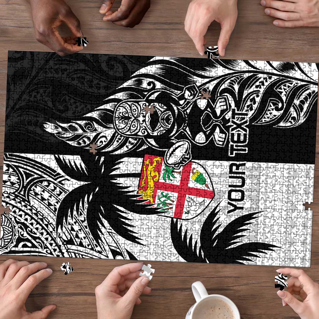 Fiji New Zealand Rugby Personalised Puzzle Maori and Tapa Pattern - Polynesian Pride