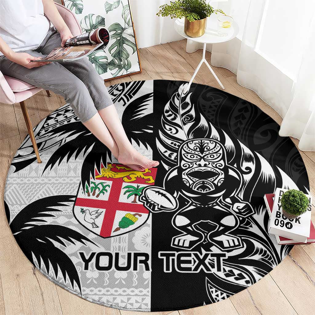 Custom Fiji New Zealand Round Carpet Maori mix Tapa Pattern Version