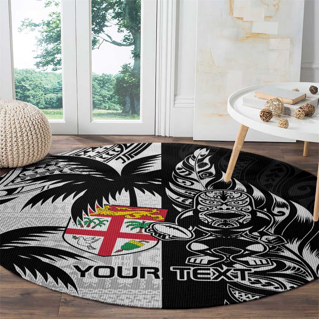 Custom Fiji New Zealand Round Carpet Maori mix Tapa Pattern Version