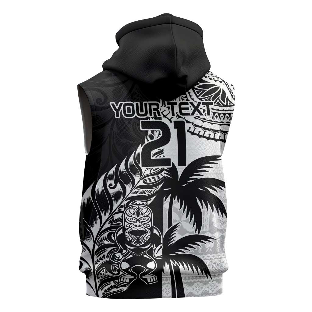 Fiji New Zealand Rugby Personalised Sleeveless Hoodie Maori and Tapa Pattern - Polynesian Pride