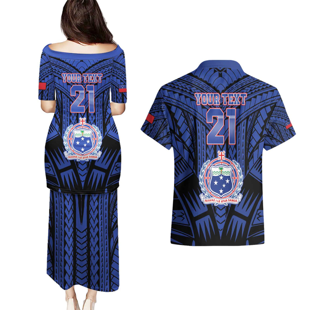 Custom Manu Samoa Sevens Rugby Couples Matching Puletasi and Hawaiian Shirt Samoan Tribal Tattoo LT9 - Polynesian Pride