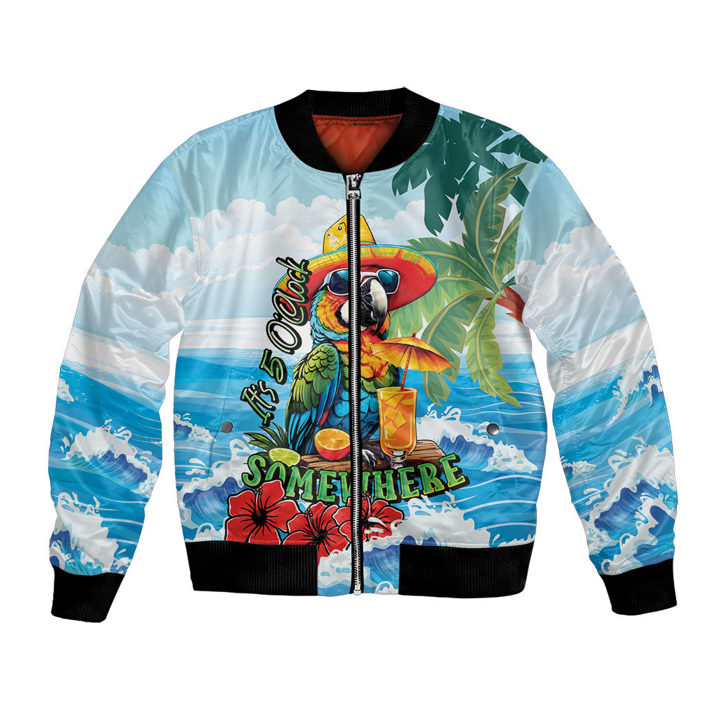 Funny Parrot Margarita Five O'clock Somewhere Bomber Jacket LT9 Unisex Blue - Polynesian Pride
