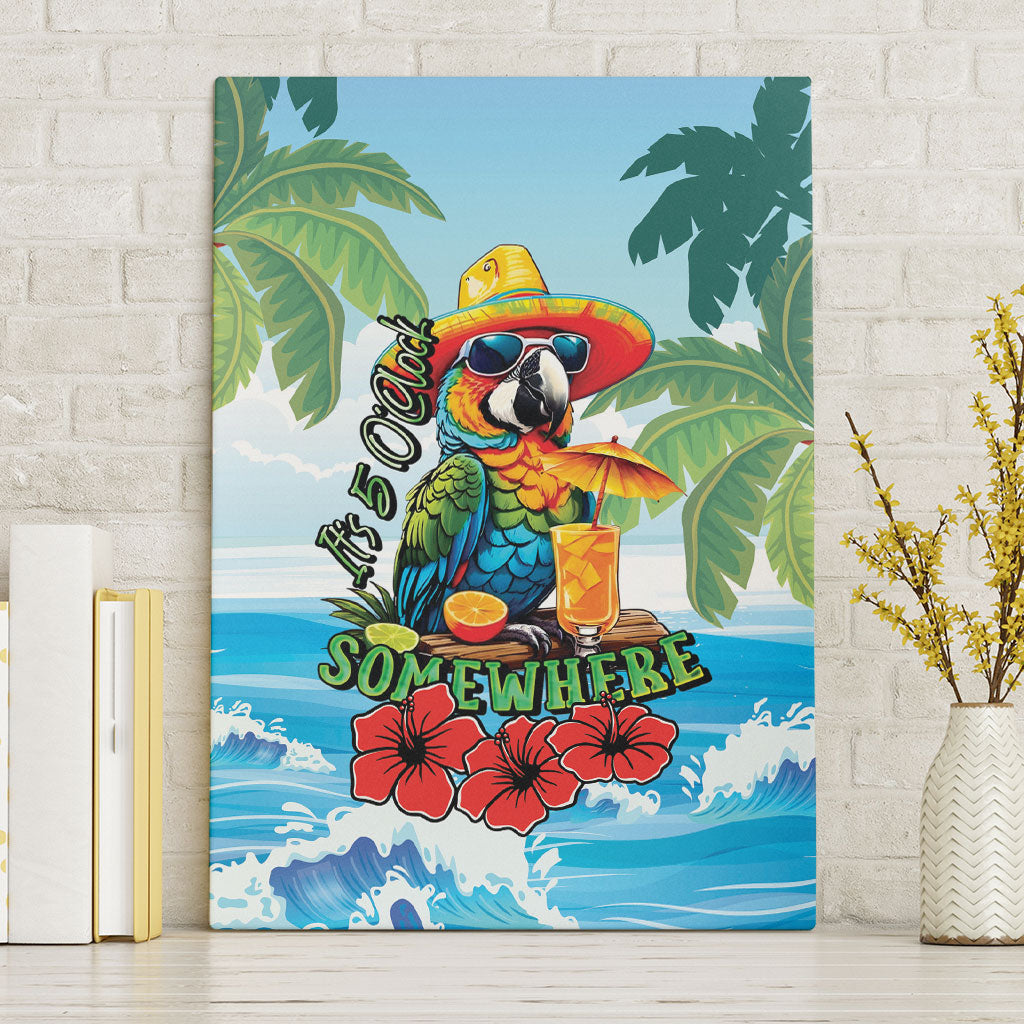 Funny Parrot Margarita Five O'clock Somewhere Canvas Wall Art LT9 Without Frame Blue - Polynesian Pride