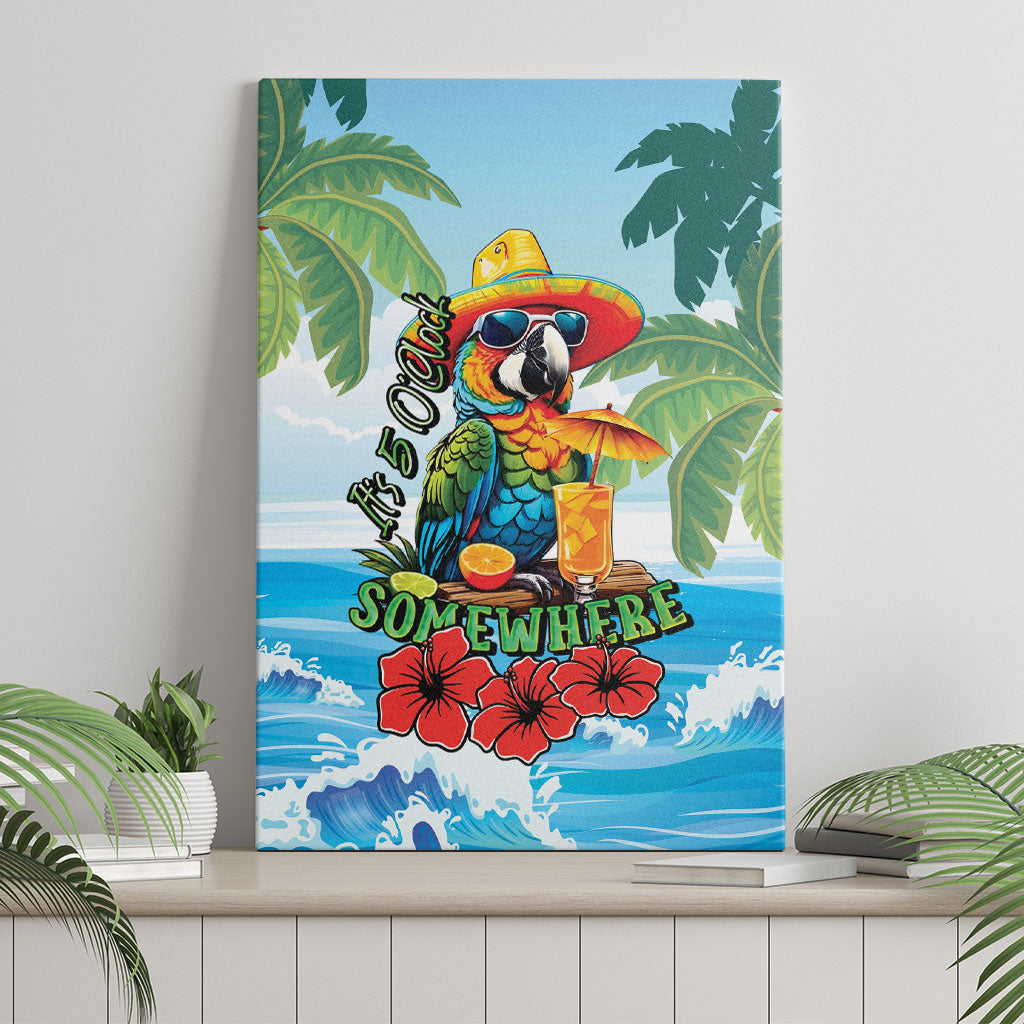 Funny Parrot Margarita Five O'clock Somewhere Canvas Wall Art