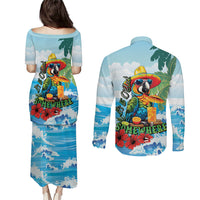 Funny Parrot Margarita Five O'clock Somewhere Couples Matching Puletasi and Long Sleeve Button Shirt