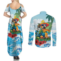 Funny Parrot Margarita Five O'clock Somewhere Couples Matching Summer Maxi Dress and Long Sleeve Button Shirt