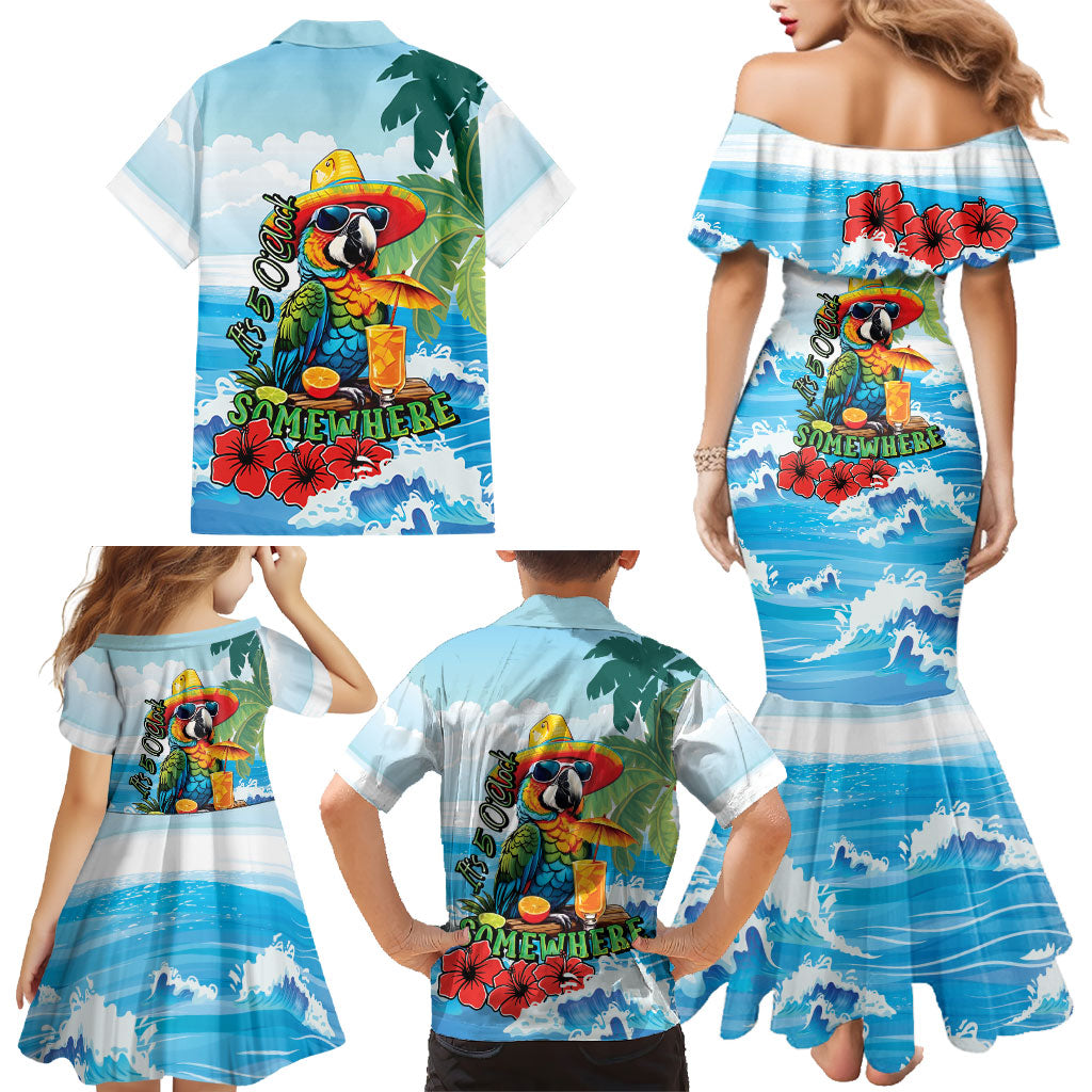 Funny Parrot Margarita Five O'clock Somewhere Family Matching Mermaid Dress and Hawaiian Shirt LT9 - Polynesian Pride