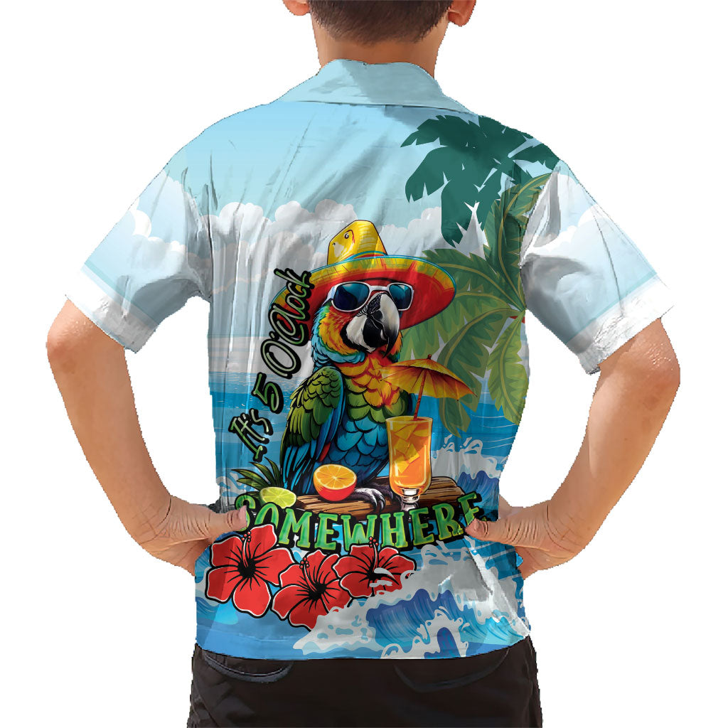 Funny Parrot Margarita Five O'clock Somewhere Family Matching Off The Shoulder Long Sleeve Dress and Hawaiian Shirt LT9 - Polynesian Pride