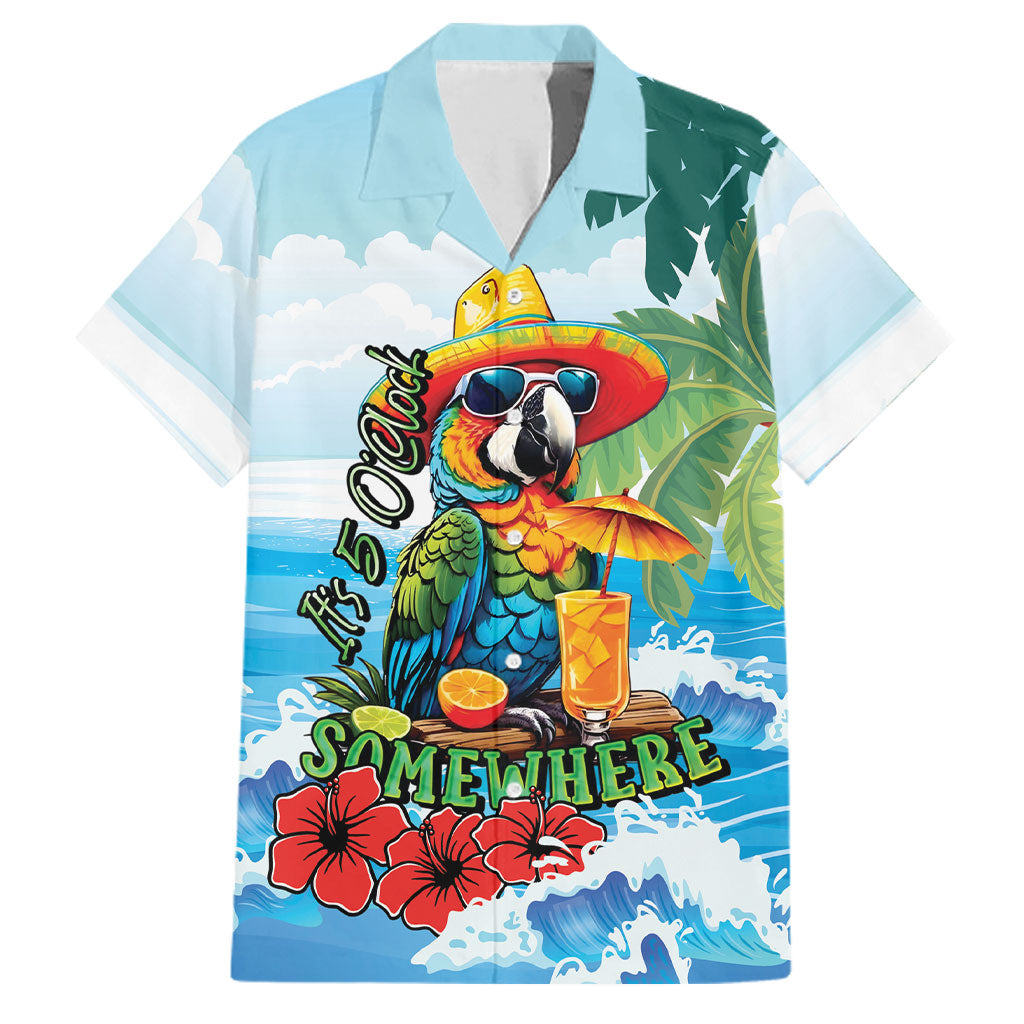 Funny Parrot Margarita Five O'clock Somewhere Family Matching Off Shoulder Short Dress and Hawaiian Shirt