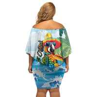 Funny Parrot Margarita Five O'clock Somewhere Family Matching Off Shoulder Short Dress and Hawaiian Shirt