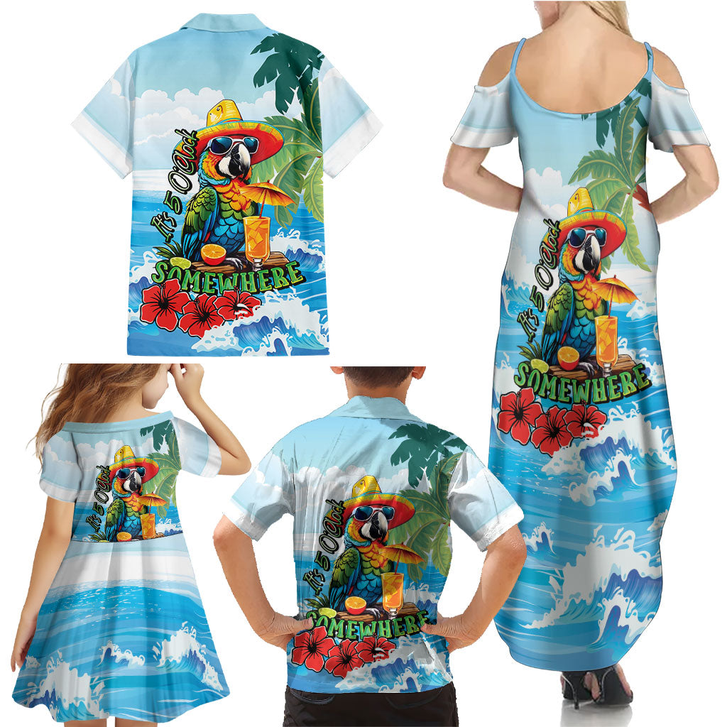 Funny Parrot Margarita Five O'clock Somewhere Family Matching Summer Maxi Dress and Hawaiian Shirt