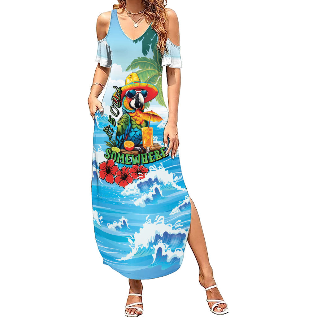 Funny Parrot Margarita Five O'clock Somewhere Family Matching Summer Maxi Dress and Hawaiian Shirt