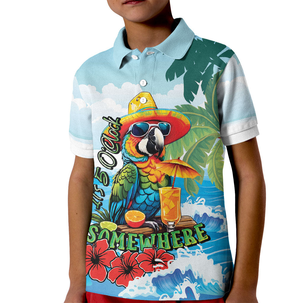 Funny Parrot Margarita Five O'clock Somewhere Kid Polo Shirt