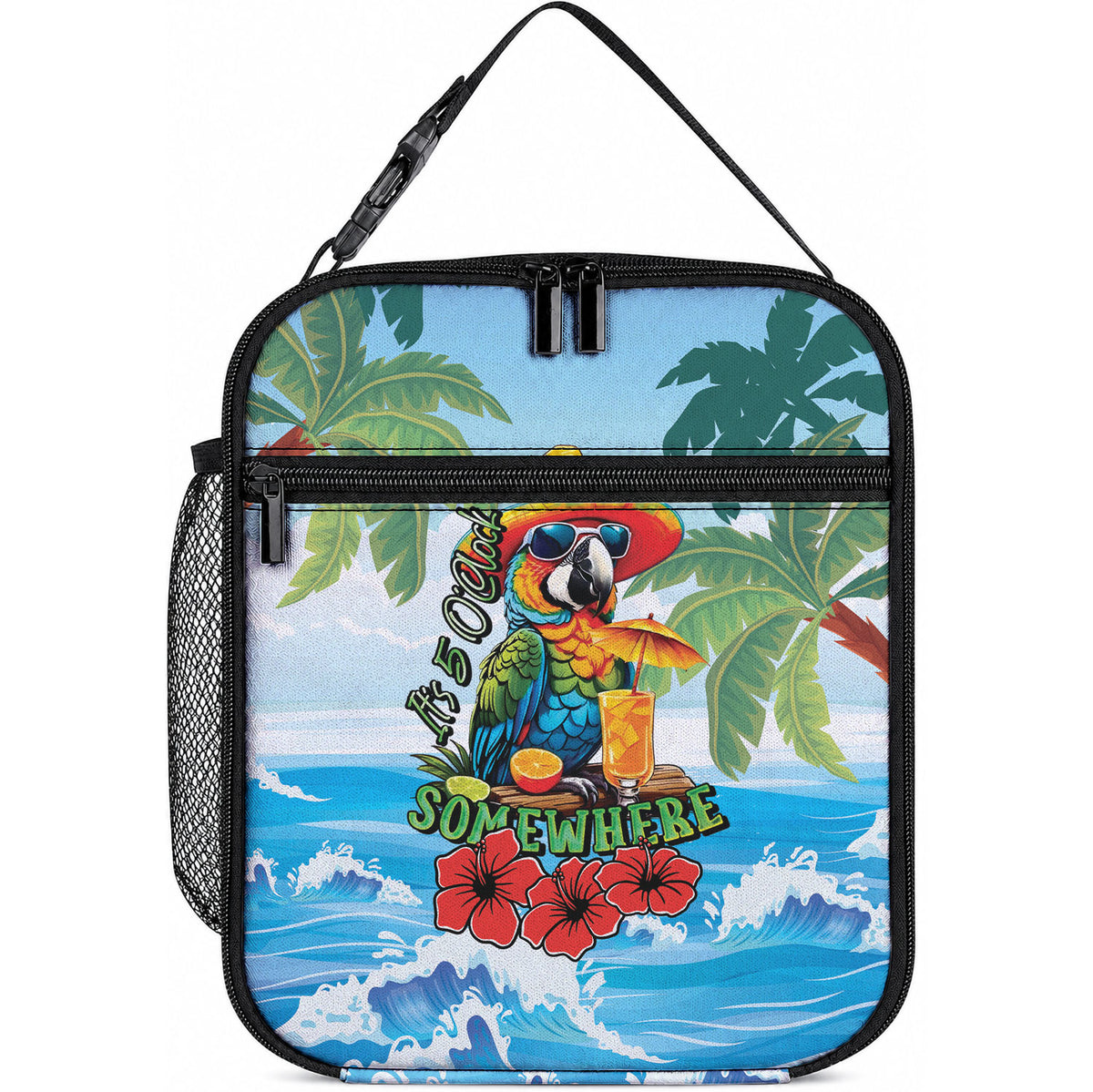 Funny Parrot Margarita Five O'clock Somewhere Lunch Bag LT9 10.2 × 8.3 × 4.3 inch Blue - Polynesian Pride