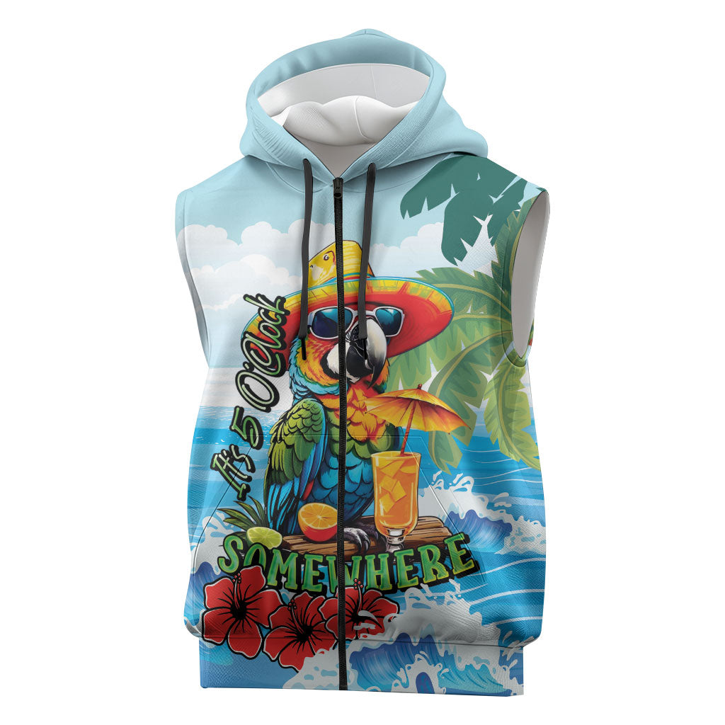 Funny Parrot Margarita Five O'clock Somewhere Sleeveless Zip Hoodie