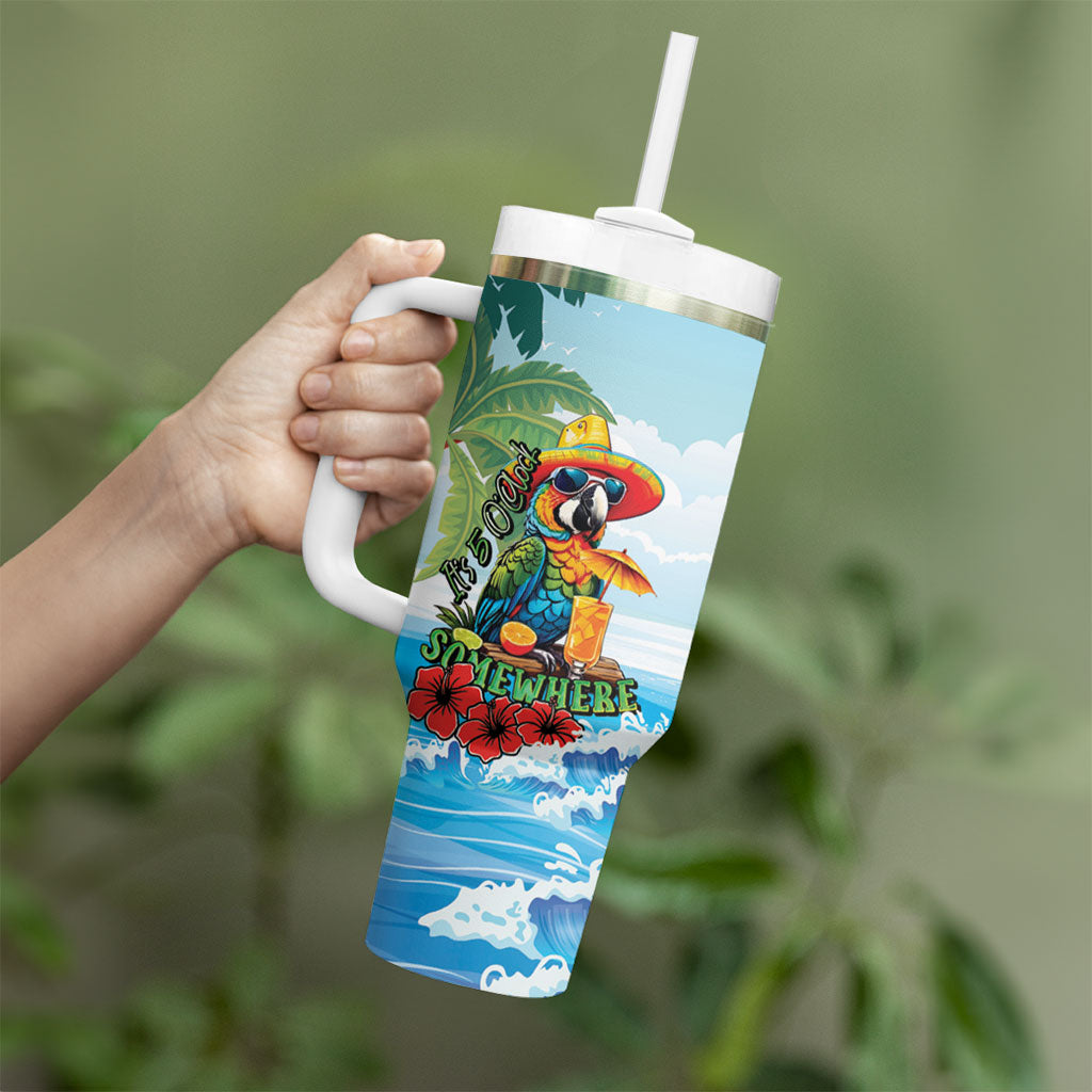 Funny Parrot Margarita Five O'clock Somewhere Tumbler With Handle