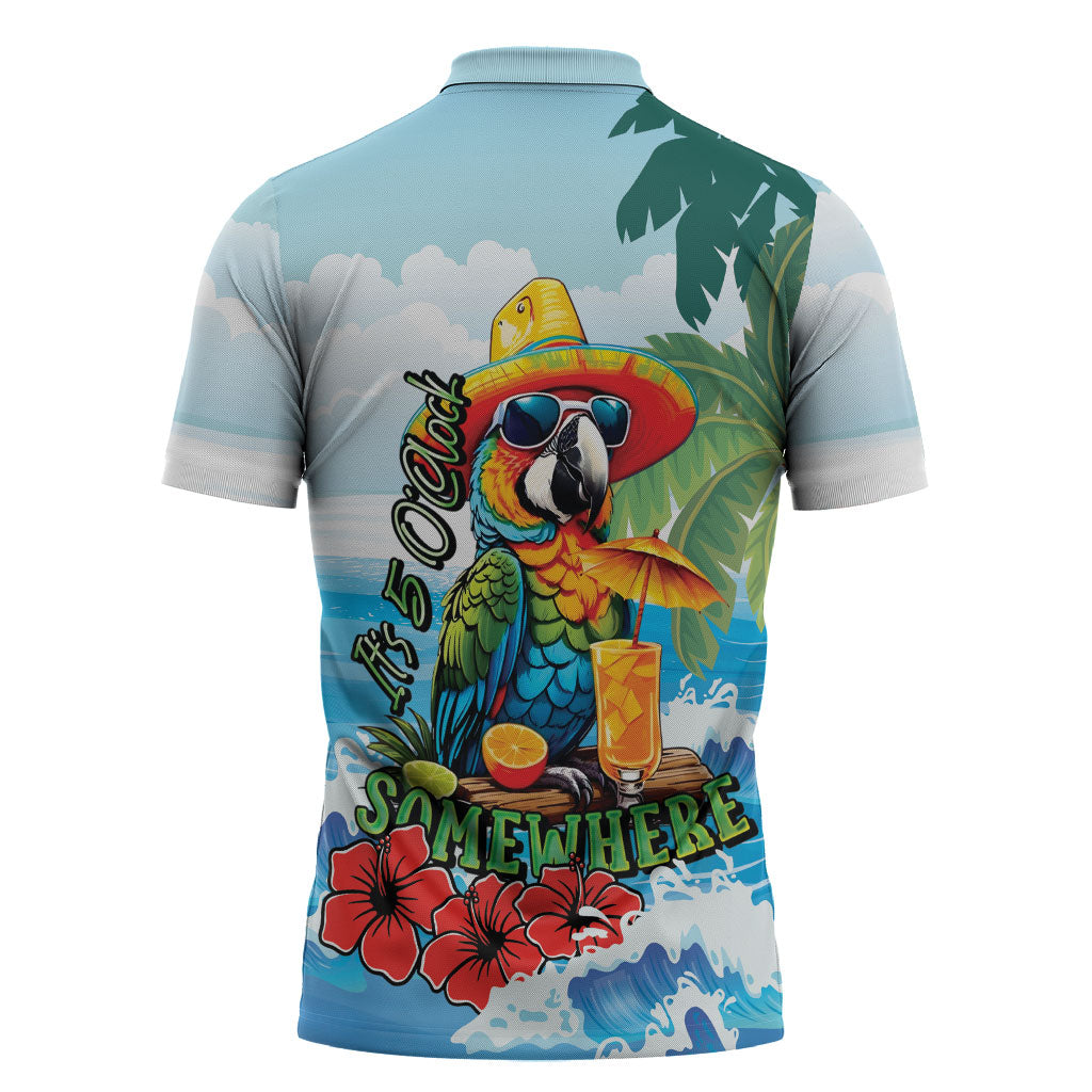 Funny Parrot Margarita Five O'clock Somewhere Zipper Polo Shirt