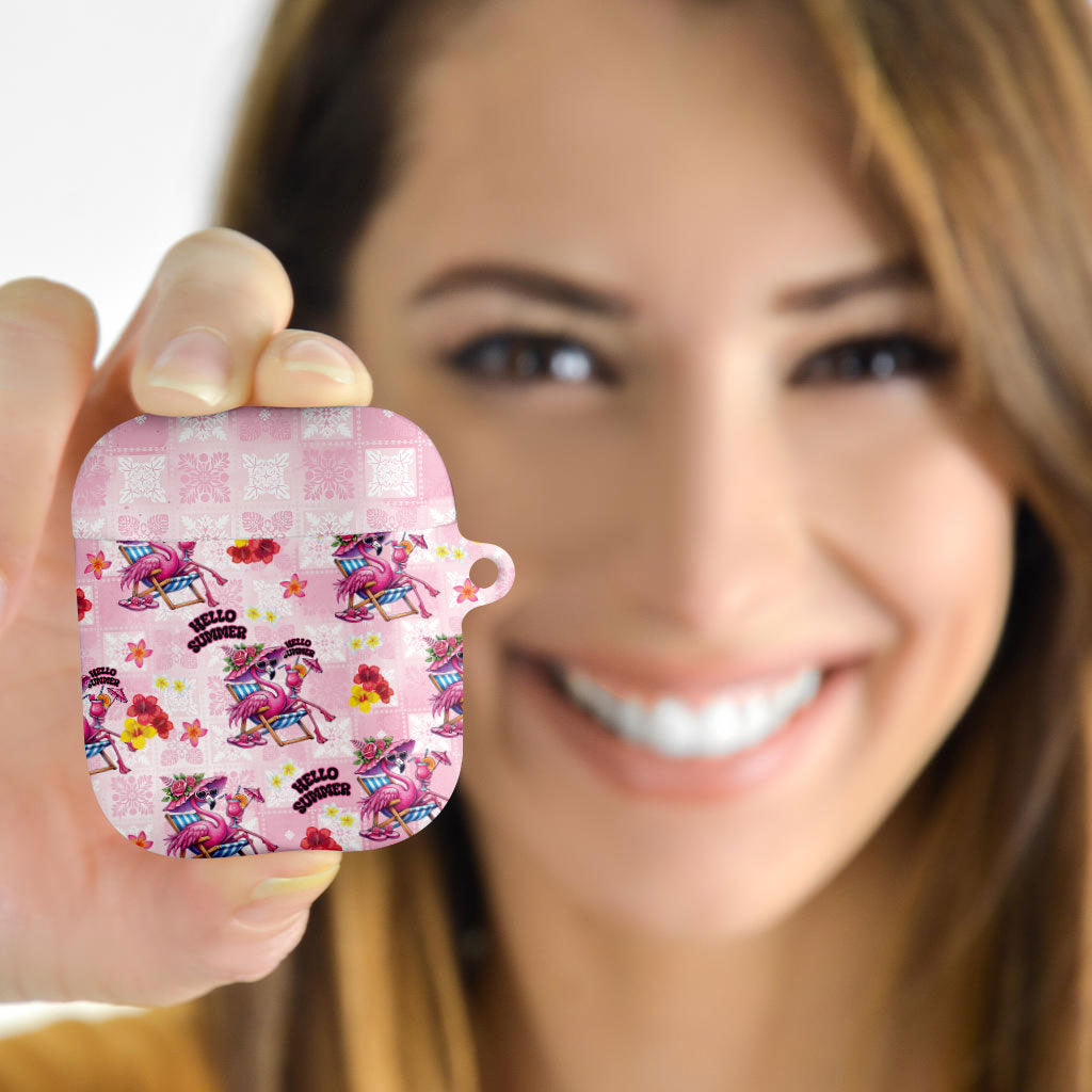 Hawaii Flamingo Hello Summer AirPods Case Hawaiian Quilt Pattern