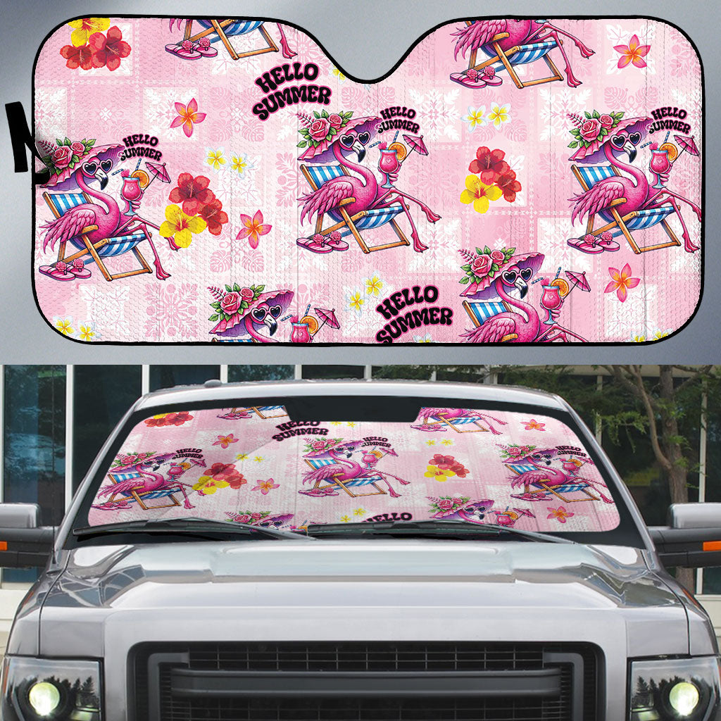 Hawaii Flamingo Hello Summer Auto Sun Shade Hawaiian Quilt Pattern LT9 Pink - Polynesian Pride