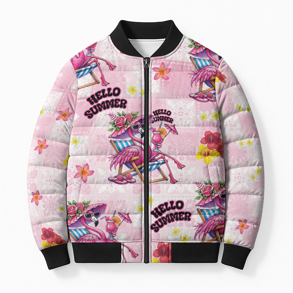 Hawaii Flamingo Hello Summer Bomber Puffer Jacket Hawaiian Quilt Pattern