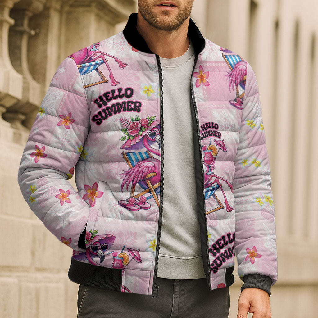 Hawaii Flamingo Hello Summer Bomber Puffer Jacket Hawaiian Quilt Pattern