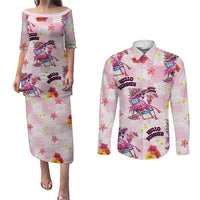 Hawaii Flamingo Hello Summer Couples Matching Puletasi and Long Sleeve Button Shirt Hawaiian Quilt Pattern