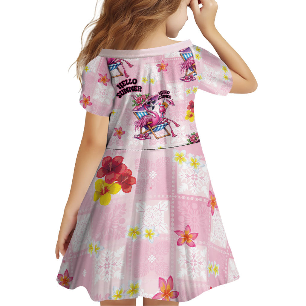 Hawaii Flamingo Hello Summer Family Matching Long Sleeve Bodycon Dress and Hawaiian Shirt Hawaiian Quilt Pattern LT9 - Polynesian Pride