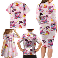 Hawaii Flamingo Hello Summer Family Matching Long Sleeve Bodycon Dress and Hawaiian Shirt Hawaiian Quilt Pattern LT9 - Polynesian Pride