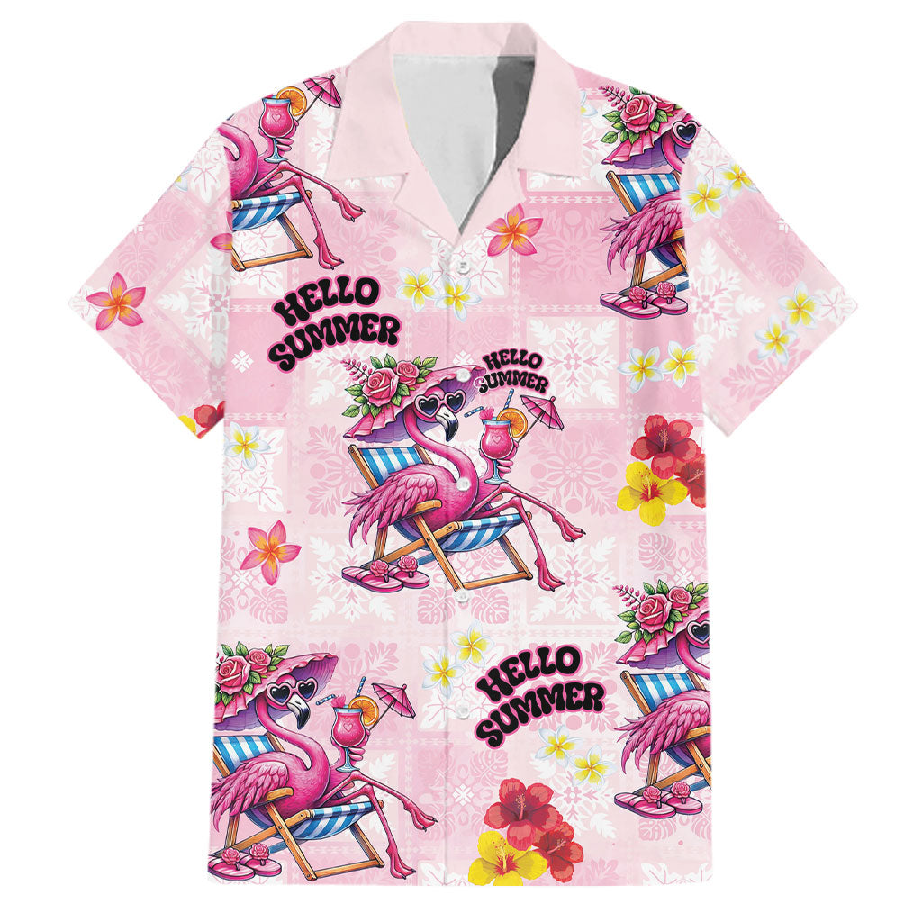 Hawaii Flamingo Hello Summer Family Matching Off Shoulder Maxi Dress and Hawaiian Shirt Hawaiian Quilt Pattern LT9 Dad's Shirt - Short Sleeve Pink - Polynesian Pride