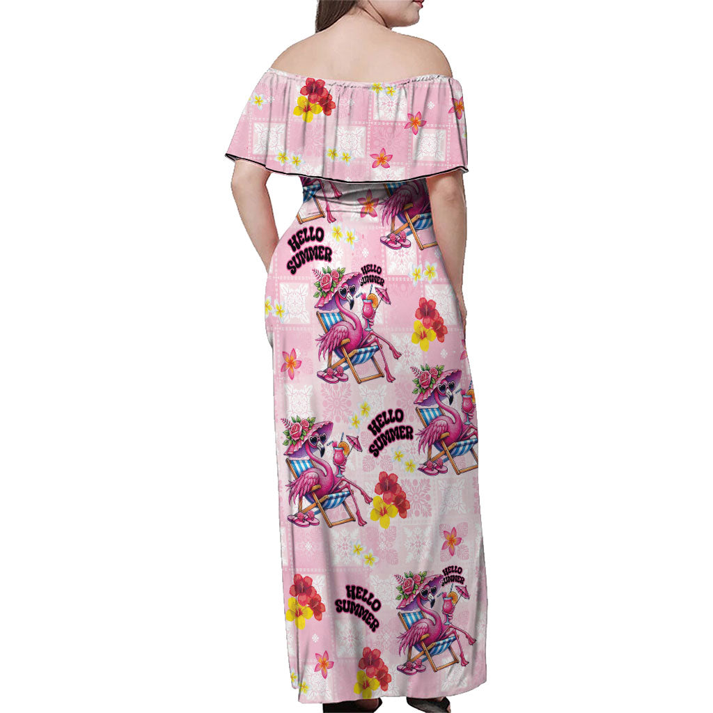 Hawaii Flamingo Hello Summer Family Matching Off Shoulder Maxi Dress and Hawaiian Shirt Hawaiian Quilt Pattern LT9 - Polynesian Pride