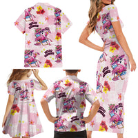 Hawaii Flamingo Hello Summer Family Matching Short Sleeve Bodycon Dress and Hawaiian Shirt Hawaiian Quilt Pattern LT9 - Polynesian Pride