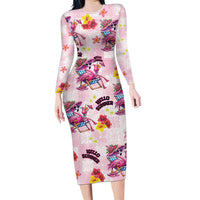 Hawaii Flamingo Hello Summer Long Sleeve Bodycon Dress Hawaiian Quilt Pattern