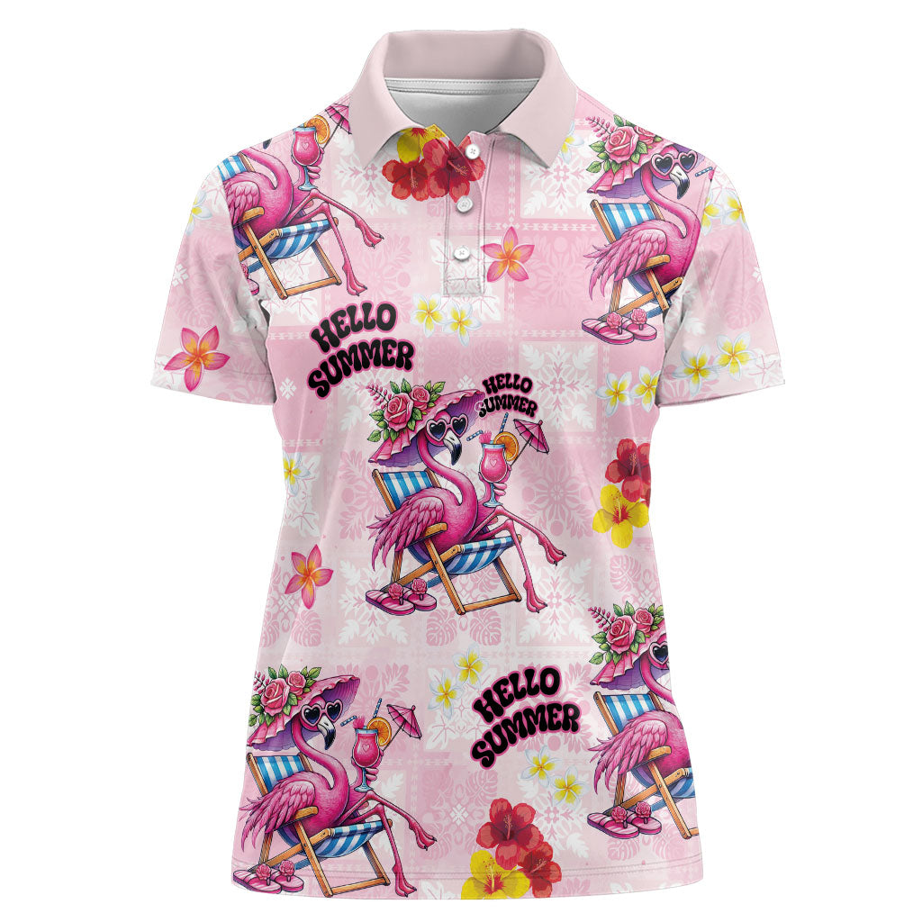 Hawaii Flamingo Hello Summer Women Polo Shirt Hawaiian Quilt Pattern