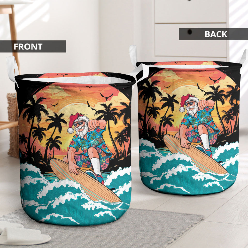 Vintage Santa Claus Surfing Summer Laundry Basket Mele Kalikimaka i Iulai!