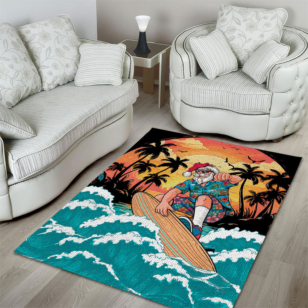 Vintage Santa Claus Surfing Summer Area Rug Mele Kalikimaka i Iulai!