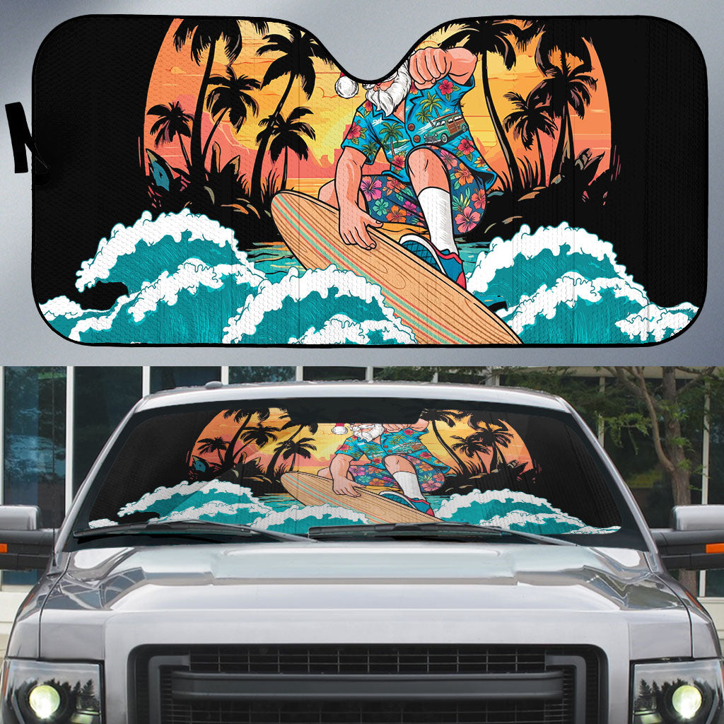 Vintage Santa Claus Surfing Summer Auto Sun Shade Mele Kalikimaka i Iulai!