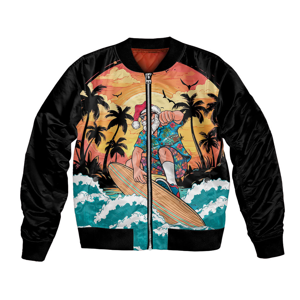 Vintage Santa Claus Surfing Summer Bomber Jacket Mele Kalikimaka i Iulai!