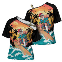 Vintage Santa Claus Surfing Summer Cross Shoulder Shirt Mele Kalikimaka i Iulai!