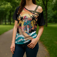 Vintage Santa Claus Surfing Summer Cross Shoulder Shirt Mele Kalikimaka i Iulai!
