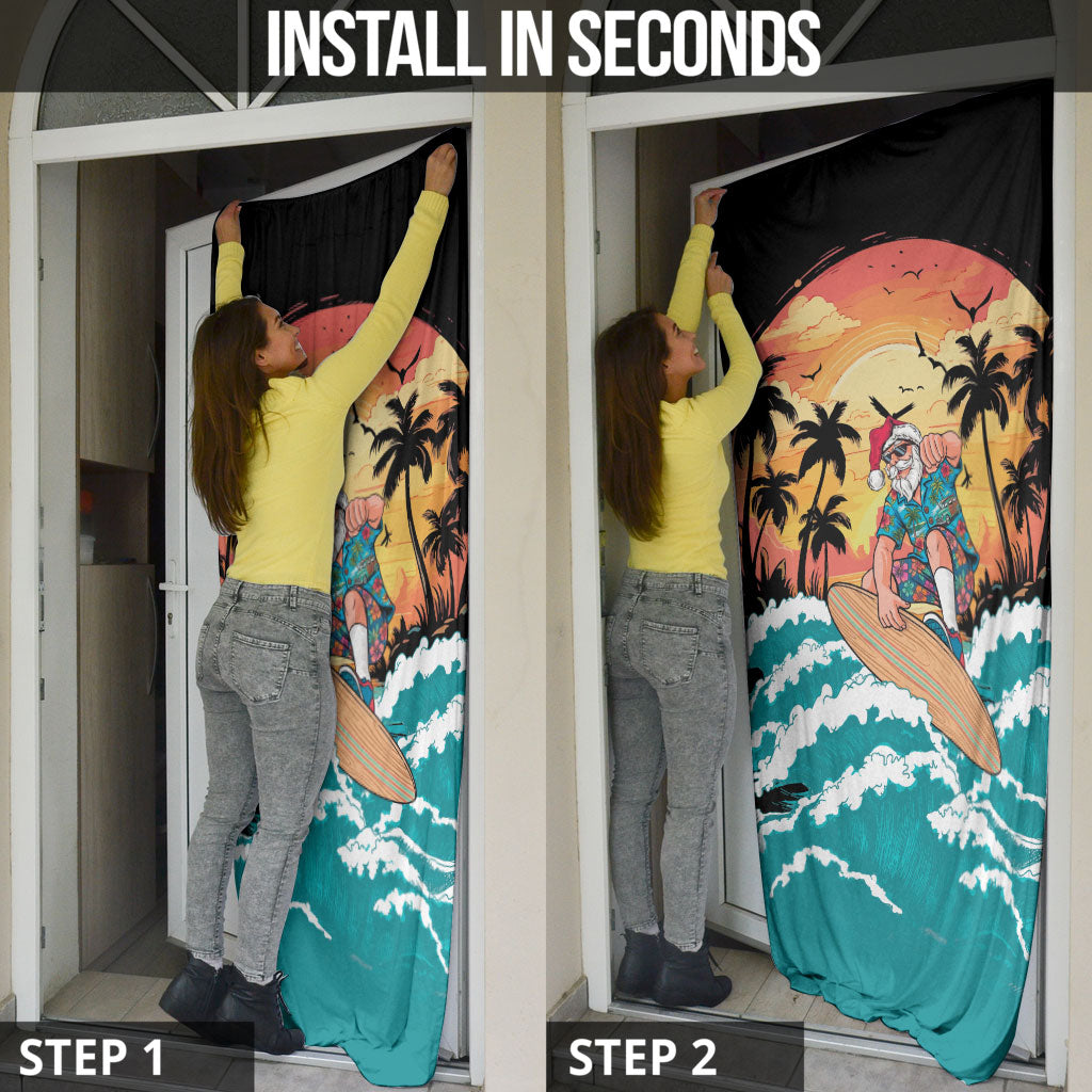 Vintage Santa Claus Surfing Summer Door Cover Mele Kalikimaka i Iulai!