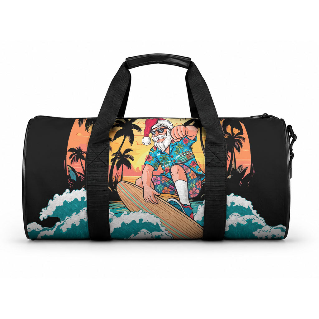 Vintage Santa Claus Surfing Summer Duffle Bag Mele Kalikimaka i Iulai! LT9 One size Black - Polynesian Pride
