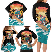 Vintage Santa Claus Surfing Summer Family Matching Long Sleeve Bodycon Dress and Hawaiian Shirt Mele Kalikimaka i Iulai! LT9 - Polynesian Pride