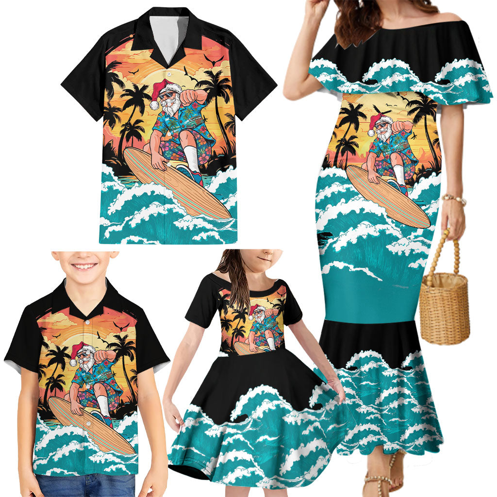 Vintage Santa Claus Surfing Summer Family Matching Mermaid Dress and Hawaiian Shirt Mele Kalikimaka i Iulai! LT9 - Polynesian Pride