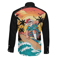 Vintage Santa Claus Surfing Summer Family Matching Off The Shoulder Long Sleeve Dress and Hawaiian Shirt Mele Kalikimaka i Iulai! LT9 - Polynesian Pride