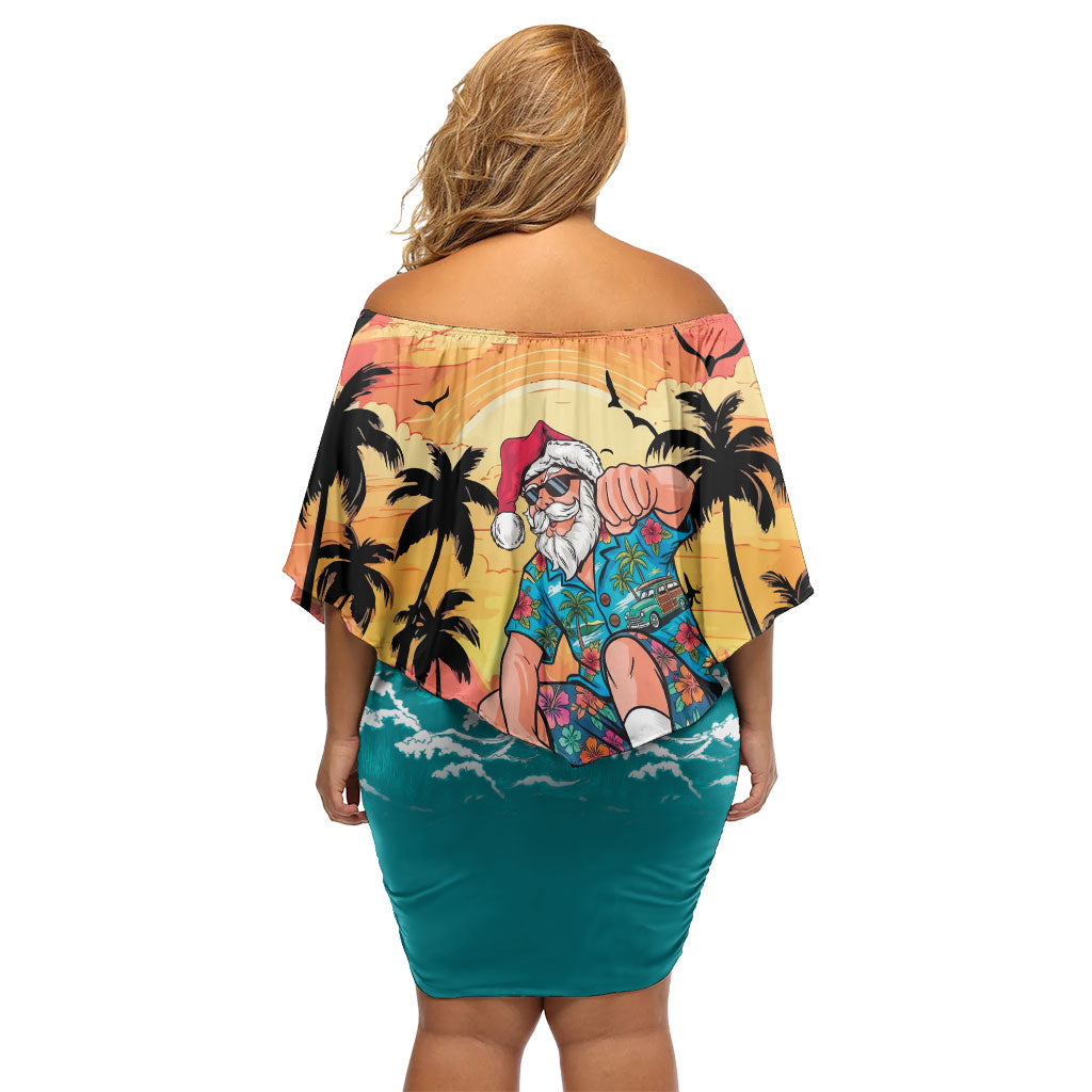 Vintage Santa Claus Surfing Summer Family Matching Off Shoulder Short Dress and Hawaiian Shirt Mele Kalikimaka i Iulai! LT9 - Polynesian Pride