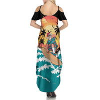 Vintage Santa Claus Surfing Summer Family Matching Summer Maxi Dress and Hawaiian Shirt Mele Kalikimaka i Iulai! LT9 - Polynesian Pride